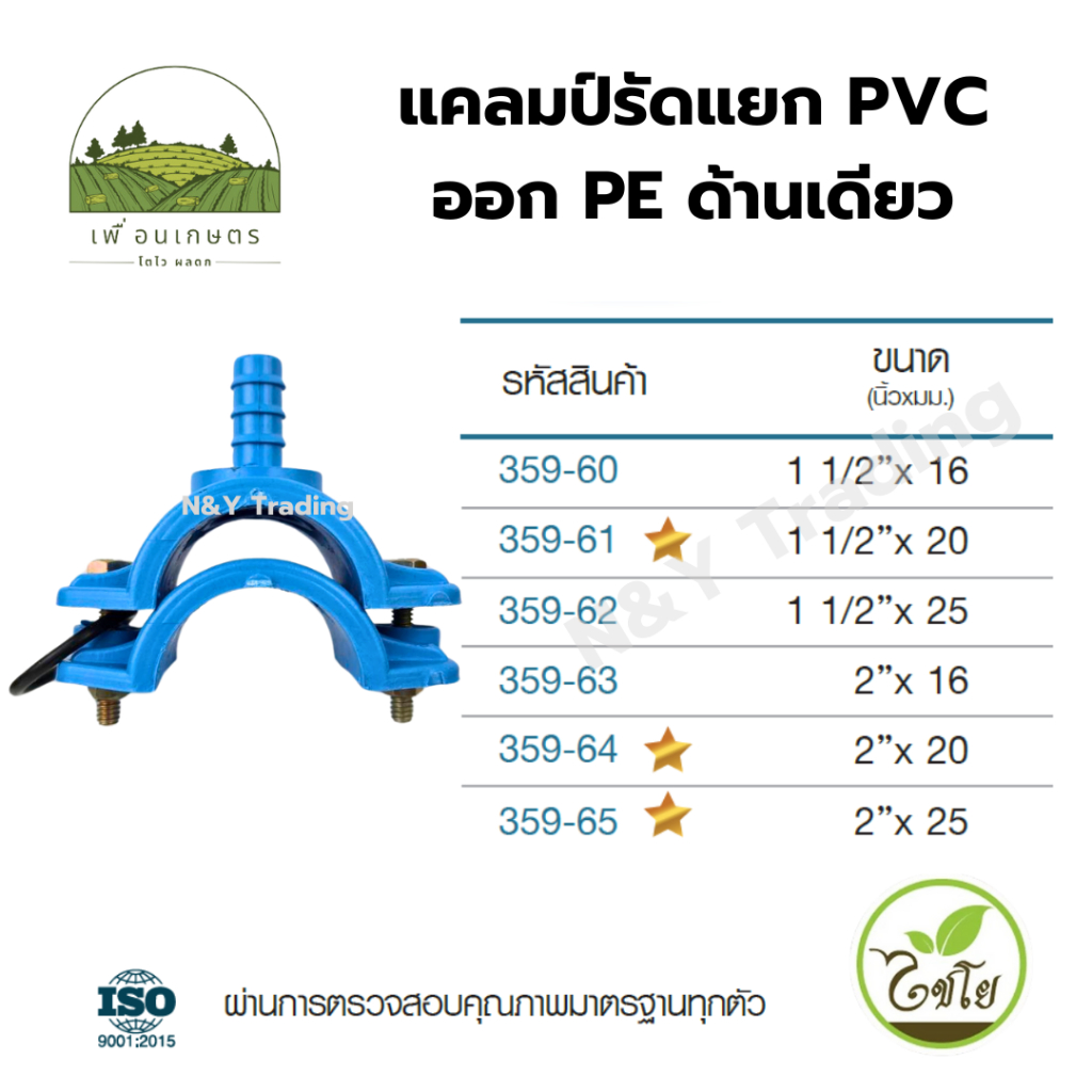 แคลมป์รัดแยก PVC ออก PE ด้านเดียว แบรนด์ไชโย มีหลายขนาดให้เลือก