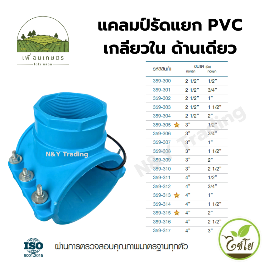แคลมป์รัดแยก PVC เกลียวใน ด้านเดียว ขนาดใหญ่ แบรนด์ไชโย มีหลายขนาดให้เลือก - รูปที่ 2