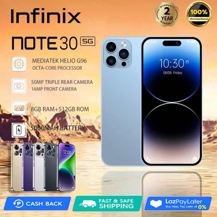 โทรศัพท์ โทรศัพท์มือถือ Infinix NOTE 30 Moblie Smartphone 16GB RAM+512GB ROM มือถือจอใหญ่ 6.8นิ้ว เครื่องใหม่ 5G android