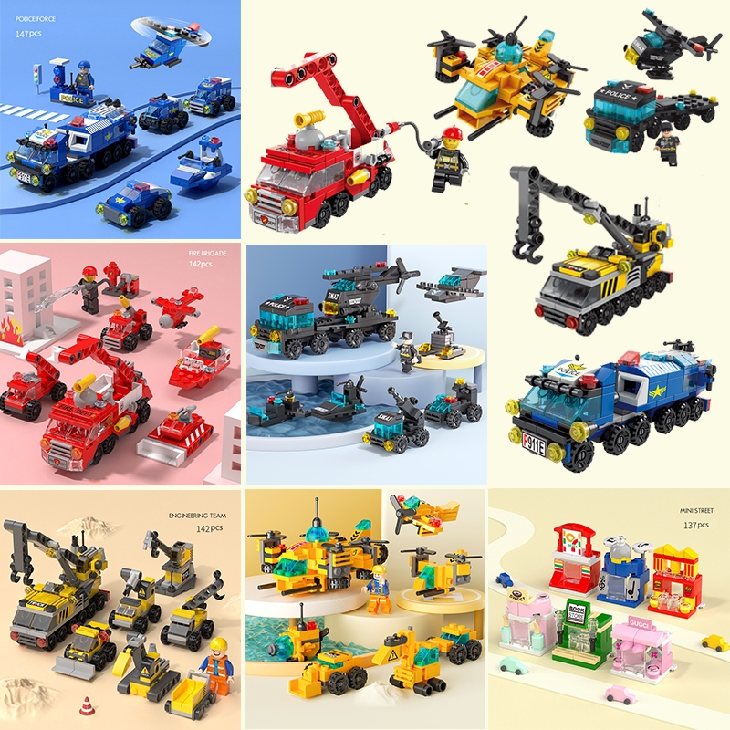 6in1 เลโก้รถ รถตำรวจ บล็อกตัวต่อ ชุดของเล่นเพื่อการศึกษา สําหรับเด็ก 3D ของเล่นเสริมการเรียนรู้เด็ก เสริมพัฒนาการเด็ก