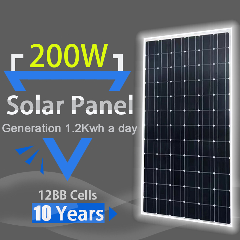 แผงโซล่าเซลล์ 200w แผงโซล่าเซลล์ 18V (12BB)  Monocrystalline  แผงโซลาร์เซลล์ เพื่อตอบสนองกระแสไฟฟ้าข
