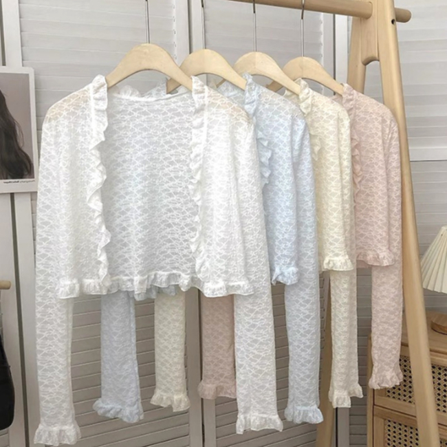 C31 เสื้อคลุมลูกไม้ ผ้าลูกไม้ แต่งระบาย สีพาสเทล ฟ้า ชมพู ครีม ขาว