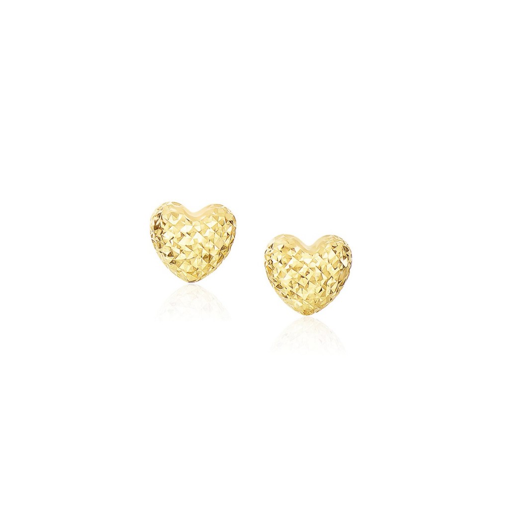 Nathalias NY ต่างหูหัวใจทองคำ 14k พัฟเพชรคัท (8 มม.) Diamond Cut Puffed Heart Earrings in 14k Yellow Gold(8mm)