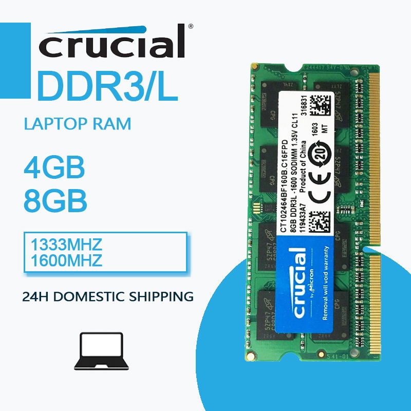 [Local 24H ship] Crucial 4GB 8GB RAM DDR3 DDR3L 1600Mhz แรมโน๊ตบุ๊ค PC3 PC3L-12800 204pin SODIMM Laptop memory