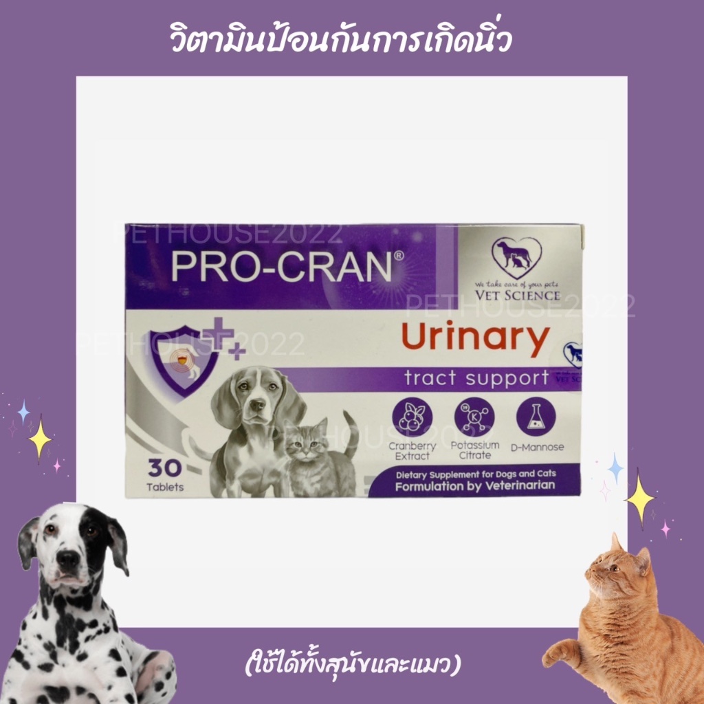 Pro-Cran วิตามิน ป้องกันการเกิดนิ่ว ลดการติดเชื้อในทางเดินปัสสาวะ สำหรับสุนัขและแมว แบบแผง 30 เม็ด