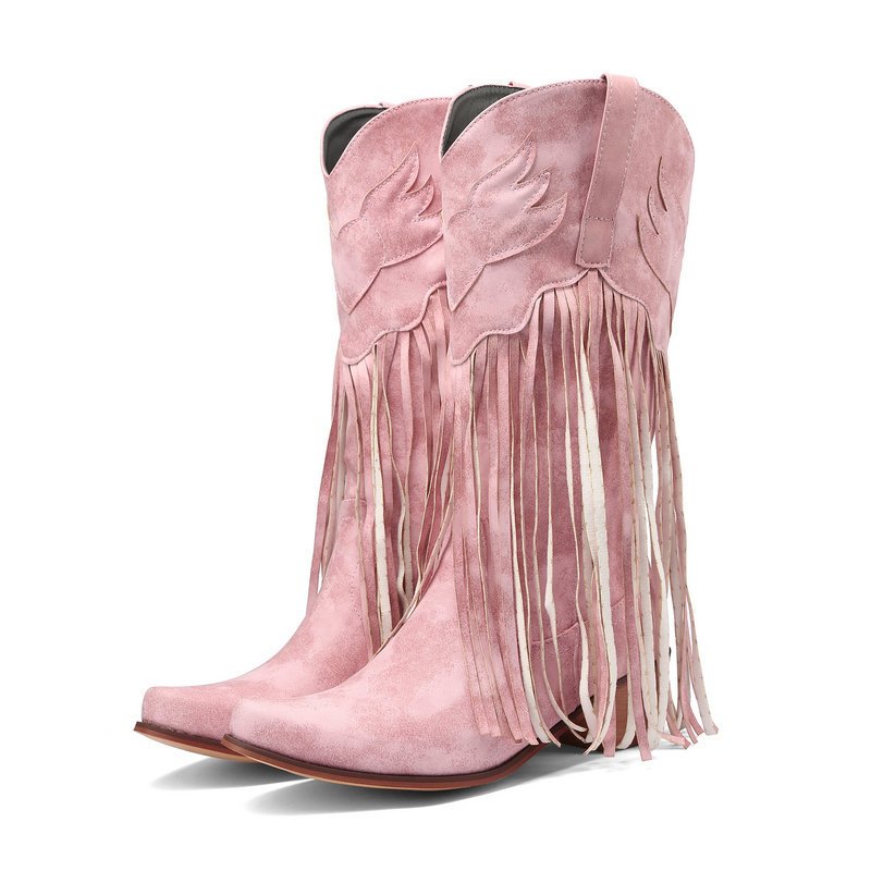 พู่พู่ ย้อนยุค รองเท้าคาวบอยตะวันตก เหมาะกับ ทุกวัน แต่งตัวแต่งตัว สะดวก Boots
