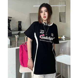 cherryshop พร้อมส่งกาง เสื้อยืดผู้หญิง เสื้อโอเวอร์ไซส์ OVERSIZE เสื้อยืดสไตล์กีฬาอเมริกันที่มีดี
