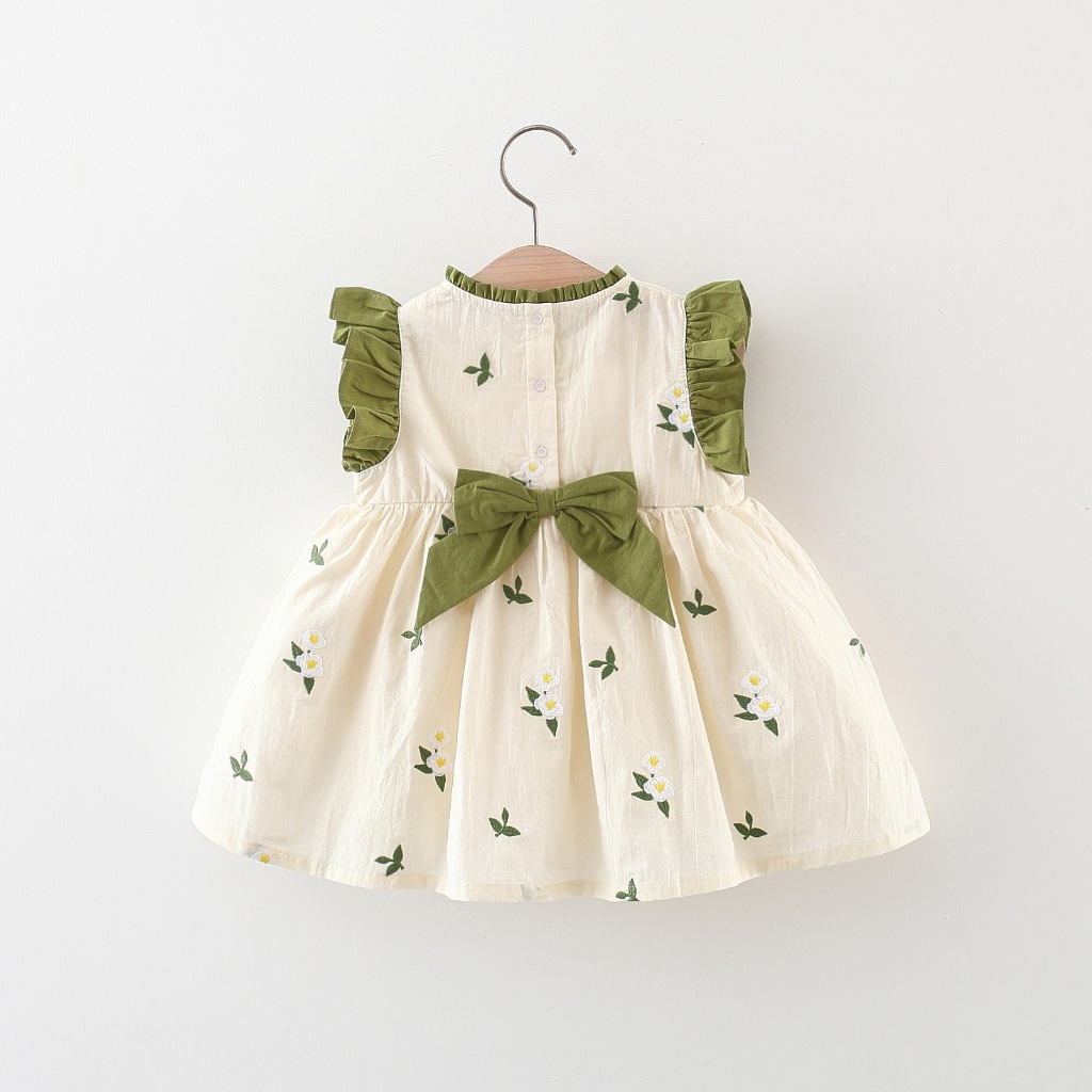 Babyonline(Y465)L6J3 (ส่งด่วน1วัน)ชุดเดรสกระโปรงแขนกุดลายดอกไม้สำหรับเด็กผู้หญิง ผ้าฝ้าย มีกระดุมหลัง - รูปที่ 6