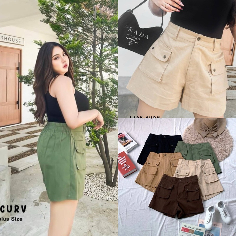 Bigsize short pants กางเกงขาสั้นผ้ายีนส์คอตตอน กระเป๋าหน้า ดีเทลกระเป๋ากล่องใช้งานได้จริง plussize กางเกงขาสั้นสาวอวบ