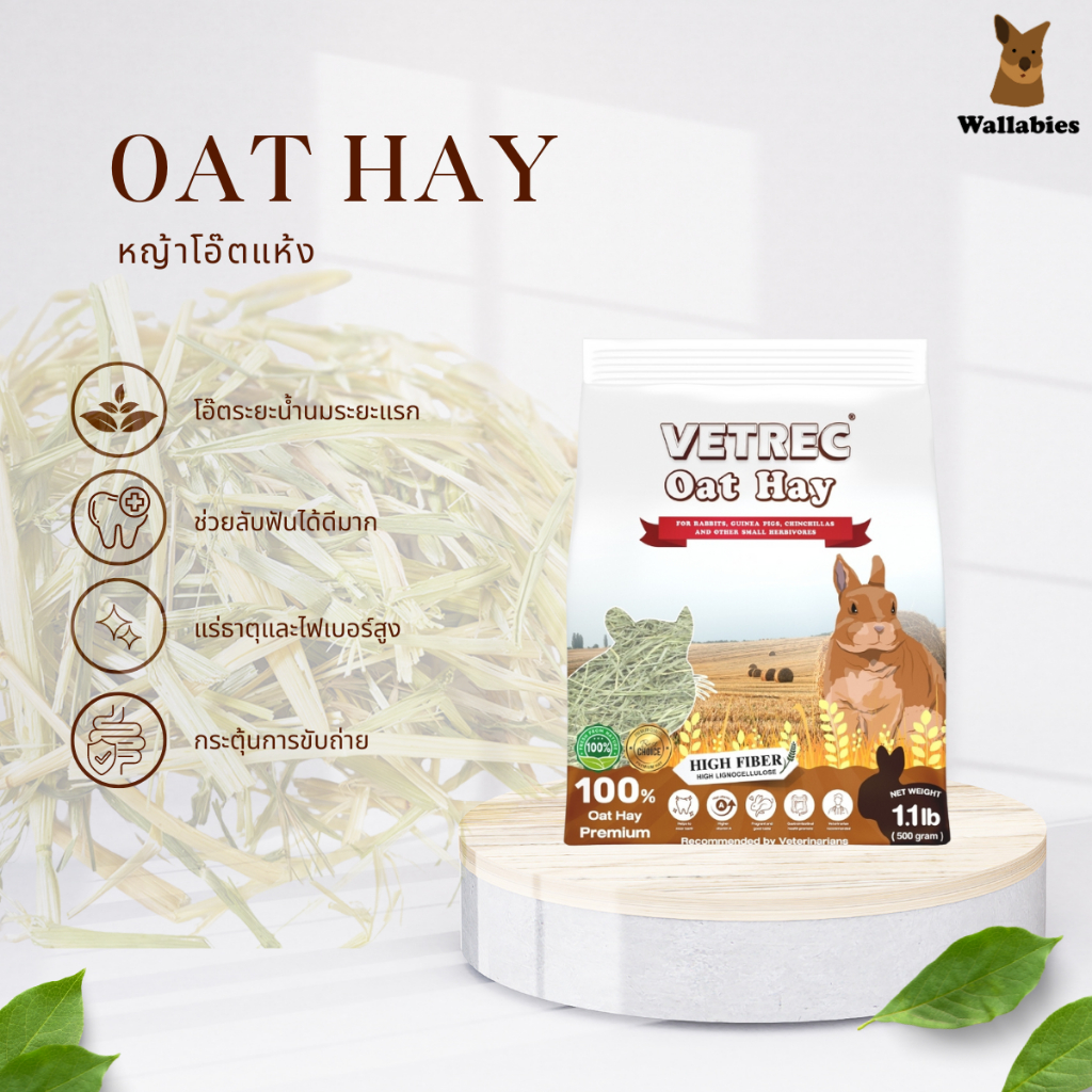 Vetrec Oat Hay 500g หญ้าโอ๊ตสดใหม่ นำเข้าจากออสเตรเลีย จำนวน 1 ถุง
