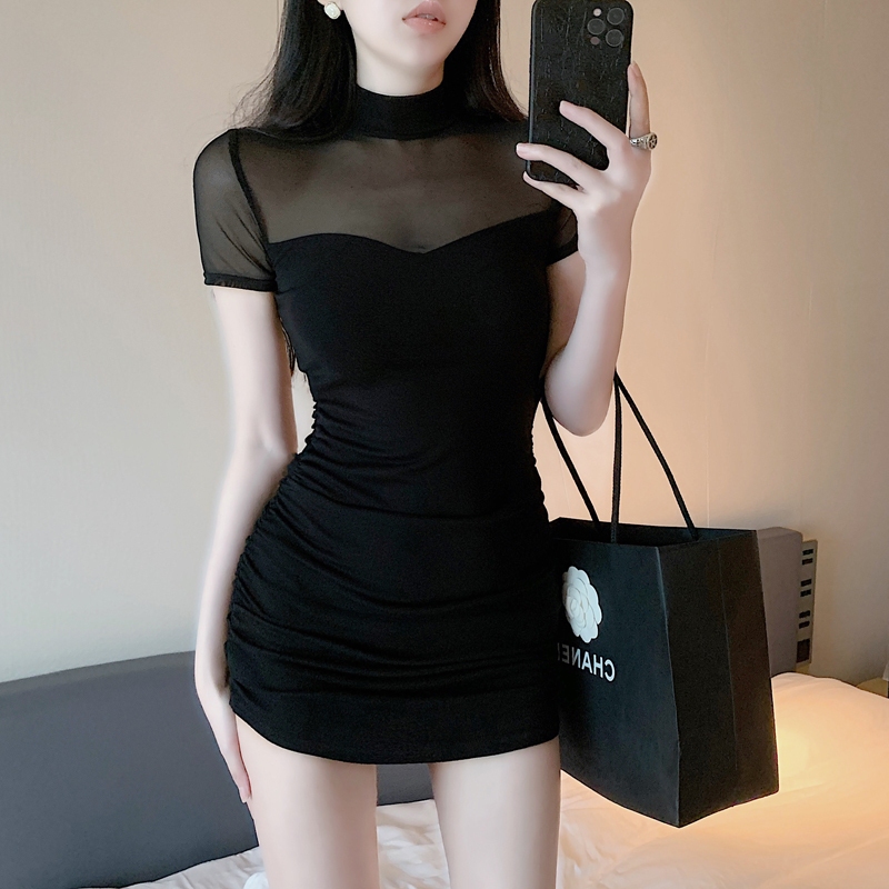 black dress เดรส xl อวี ออกงาน เกาหลี มินิ ไปทะเล prom เดรส เปิดไหล่ ผู้หญิง รัดรูป สั้น แฟชั่น