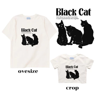 Resign.studio เสื้อยืด Crop & Oversize - Black cat