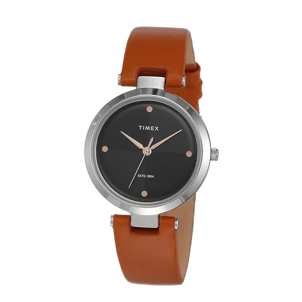 Timex TWEL11814E นาฬิกาข้อมือผู้หญิง สายหนัง สีน้ำตาล 34mm.