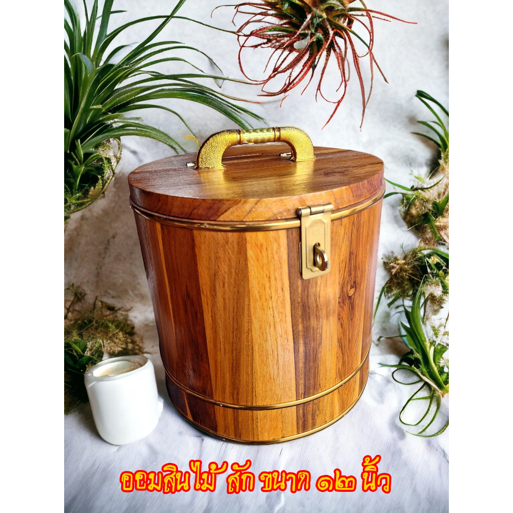 กระปุกออมสินไม้สัก ทำสีสวยงาม ขนาด 12x12 นิ้ว