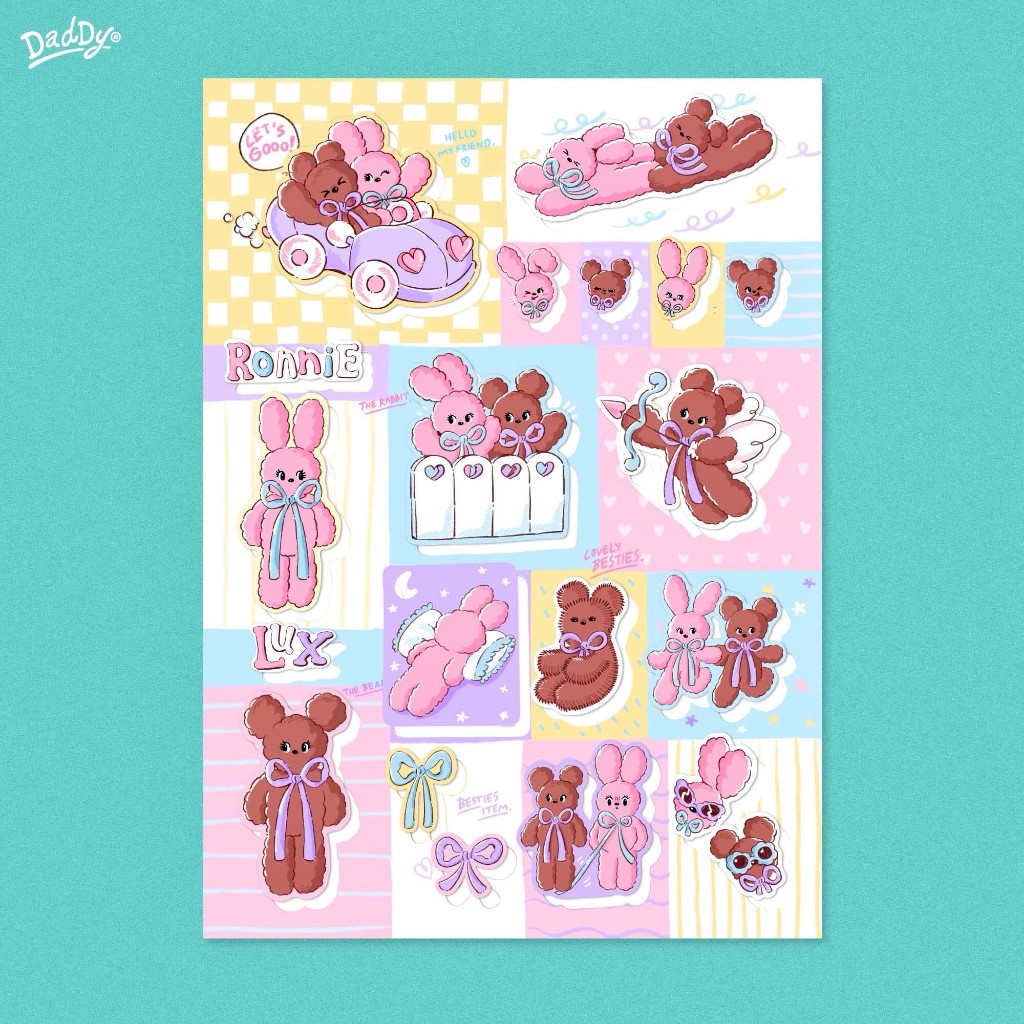 DADDY | Ronnie & Lux Sticker A5 สติ๊กเกอร์ลายน้องกระต่ายและน้องหมี