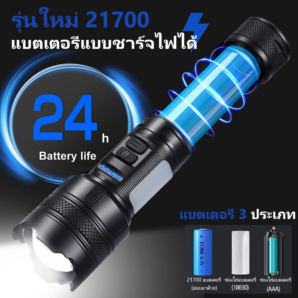 ​ไฟฉายแรงสูง ไฟฉาย Led สว่างไฟฉายกลางแจ้ง,ไฟฉายฉุกเฉินสำหรับใช้ในบ้านพกพามีแบตเตอรี่ในตัวสามารถชาร์จไฟได้โดยใช้ USBไฟฉาย