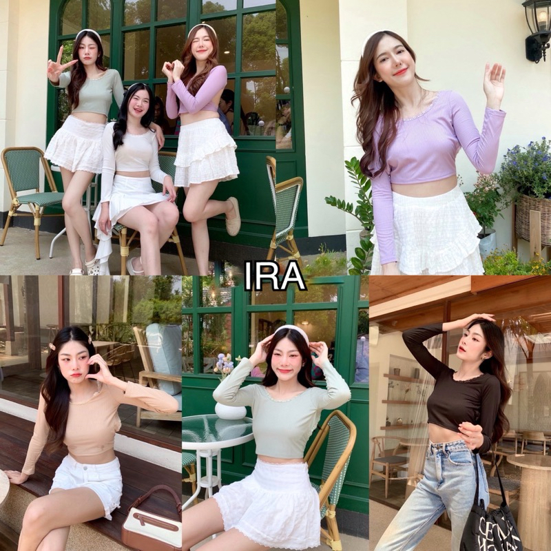 BY IRA Giggle Top เสื้อยืดลําลอง แขนยาว ลูกไม้ เซ็กซี่ เข้ากับทุกการแต่งกาย แฟชั่นฤดูร้อน สไตล์อเมริกัน สําหรับสตรี