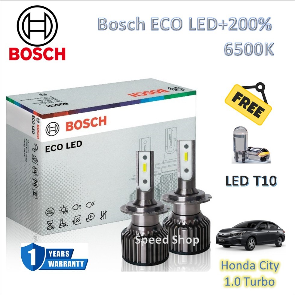 Bosch หลอดไฟหน้า รถยนต์ ECO LED+200% 6500K Honda City 1.0 Turbo รับประกัน 1 ปี แถมฟรี LED T10
