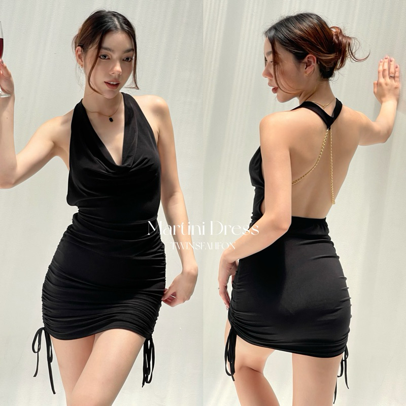 Martini Dress เดรสโซ่ทองสุดแซ่บมีเสน่ห์น่าค้นหา คอถ่วงเปิดหลัง รุ่นนี้รูดปรับระดับได้ Twinsfahfon