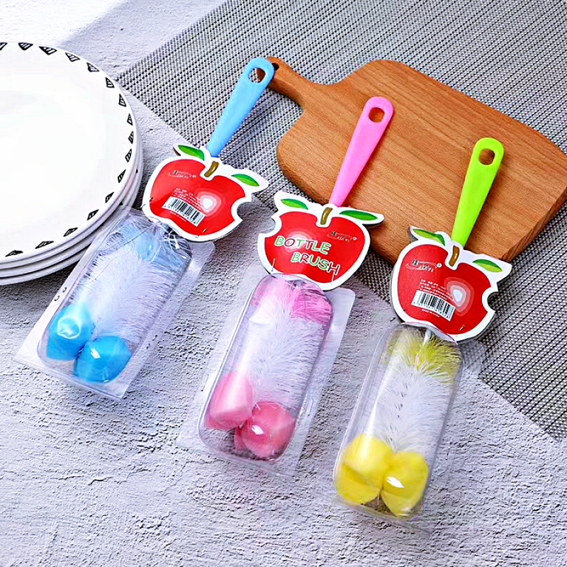 แปรงล้างแก้ว แปรงล้างขวด แบบยาว หัวไนล่อน และ หัวฟองน้ำ คละสี ราคาต่อ1ชิ้น ทำความสะอาดขวดนม