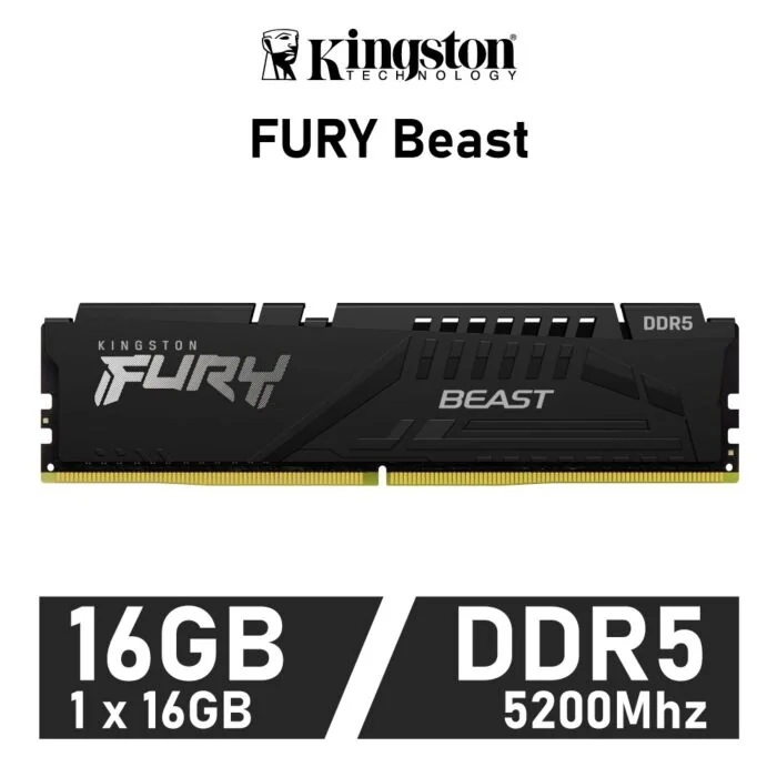 16GB (16GBx1) DDR5 5200MHz RAM (แรมพีซี) KINGSTON FURY BEAST (KF552C40BB-16)