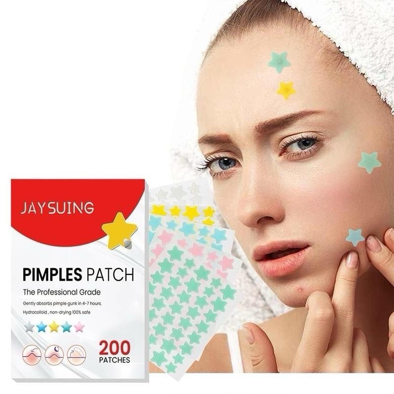 JAYSUING แผ่นแปะสิว รูปดาว หลากสี กันน้ำ สำหรับดูแลผิว 200 ชิ้น （T47）
