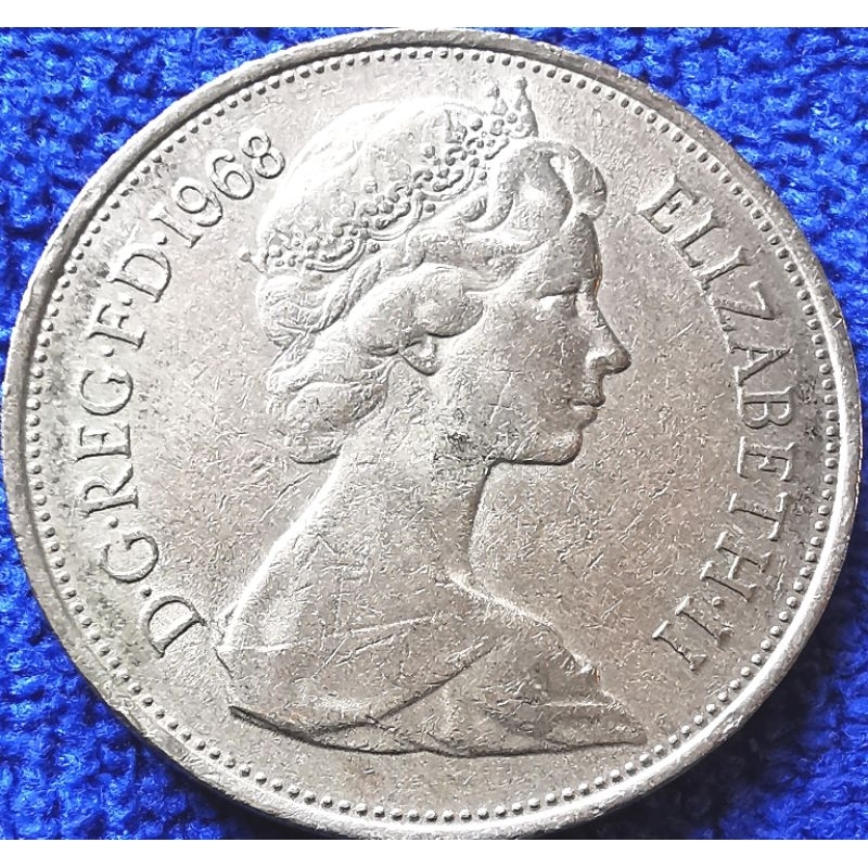 เหรียญ​ อังกฤษ​ UK, 10 Pence, 2nd portrait, (รุ่นเก่าเหรียญ​ใหญ่)​,​ #​3273,ใช้แล้ว