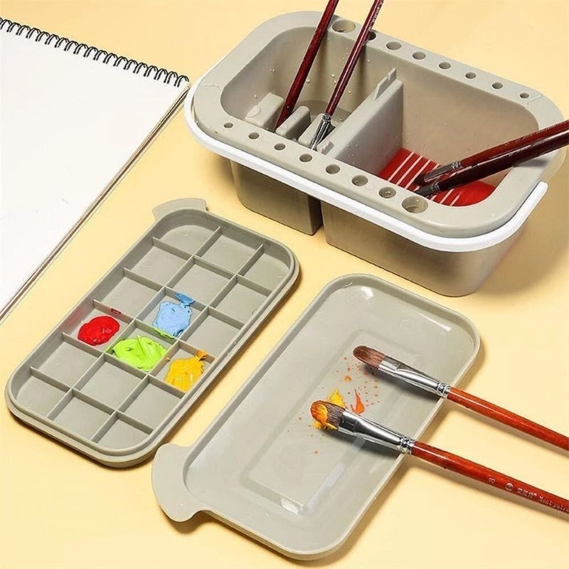 ที่ล้างพู่กัน พร้อมจานสี 18 ช่อง ถังล้างพู่กัน Brush Washer