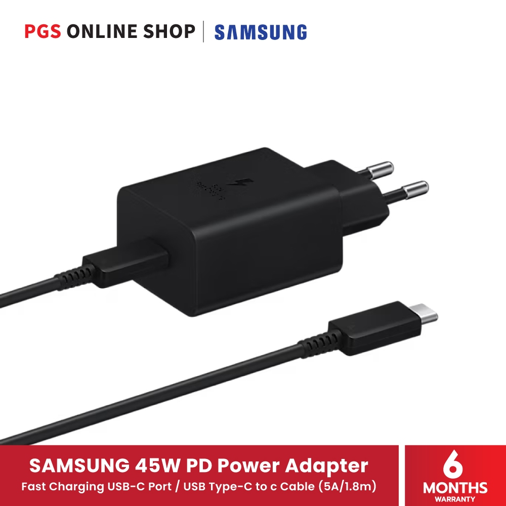 Samsung 45W PD Power Adapter (อะแดปเตอร์พร้อมสายชาร์จ) Super Fast Charging, USB-C Port, USB Type-C to c Cable (5A/1.8m)