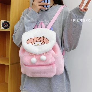 (พร้อมส่งJ10174 กระเป๋าเป้สะพายหลัง กระเป๋านักเรียน ผ้ากํามะหยี่ขนนิ่ม ลายการ์ตูนคิตตี้ ชินนาม่อนโรล ขนาดใหญ่ จุของได้เย