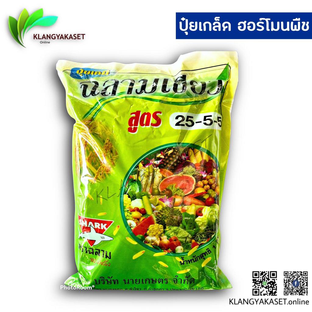 25-5-5 ฉลาม 1 กก ปุ๋ยเย็น สูตรประหยัด บำรุงต้นและใบ สูตรเร่งการเจริญเติบโต ลำต้น ใบ และยอด