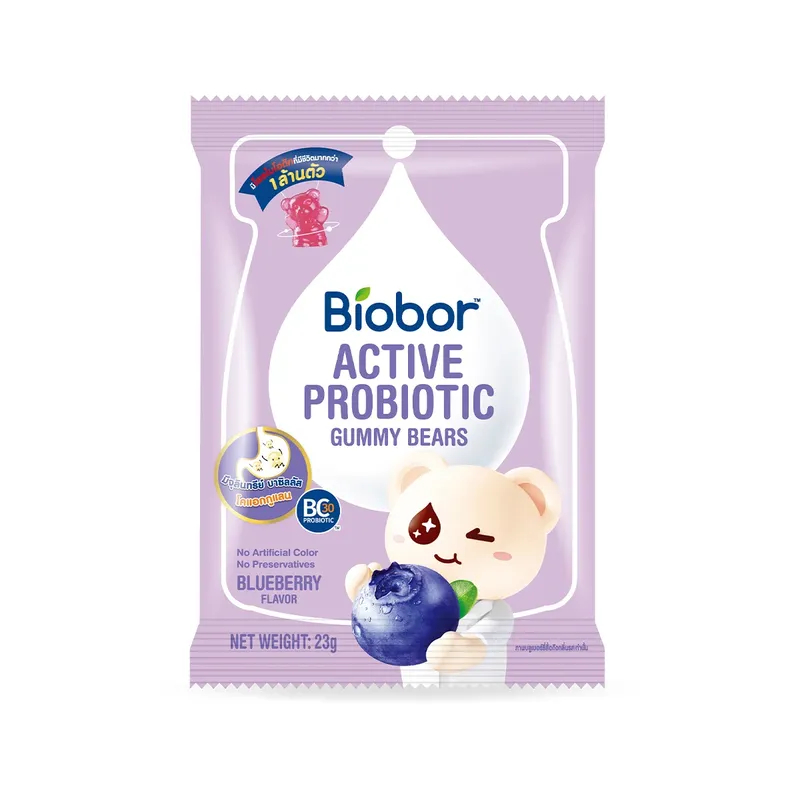 Biobor แอคทีฟโพรไบโอติก กัมมี่แบร์ กลิ่นบลูเบอร์รี่ 23g (exp.09/06/2024)