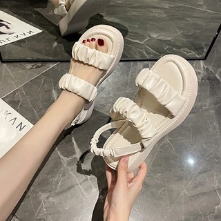 Luckkyshoes ของมันต้องมี รองเท้าแตะแฟชั่นแบบสวม ดีเทลสองสายคาด พร้อมสายรัดส้น พื้นนิ่มใส่สบาย หนา1.5นิ้ว หนาให้แบบกรุบๆ