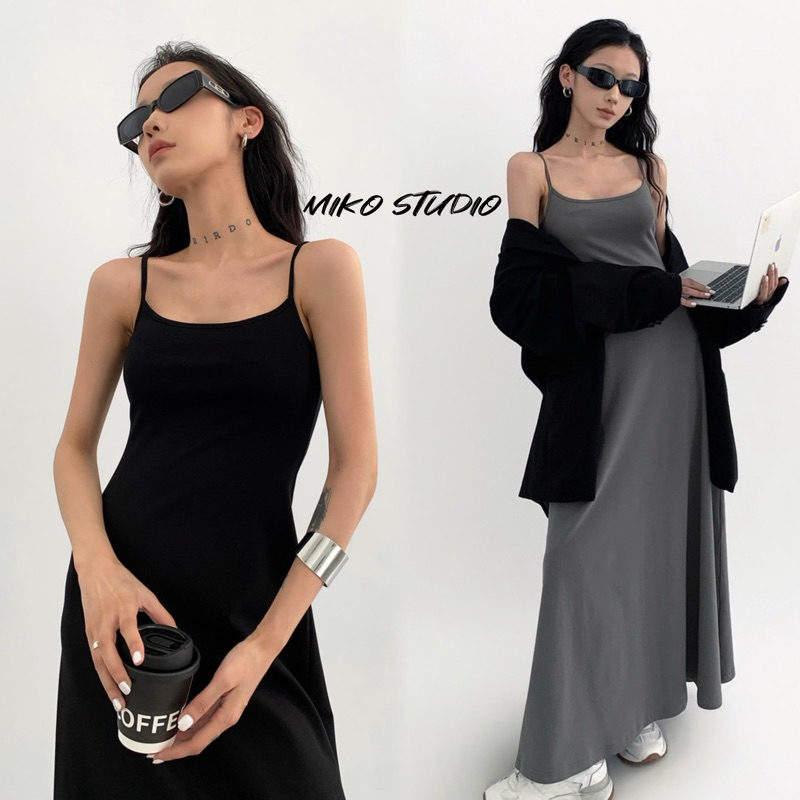 Mikoพร้อมส่ง เดรสยาวผู้หญิง ชุดเดรสยาวเปิดไหล่สีดำเซ็กซี่สไตล์เกาหลี กระโปรงยาว รุ่นสลิม สง่างามมาก ดูผอม ชุดออกงาน