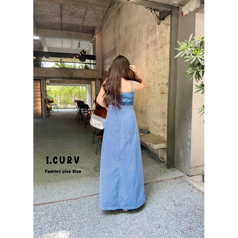 (LC) กระโปรงยีนส์ยาวเอวสูง ผ้าลายริ้ว ใส่แล้วดูสูงเพรียว เสื้อผ้าสาวอวบอ้วน พลัสไซส์ ไซส์ใหญ่ ราคา ถูกที่สุด ดีลบีเคเค แกลเลอรีภาพที่ 6