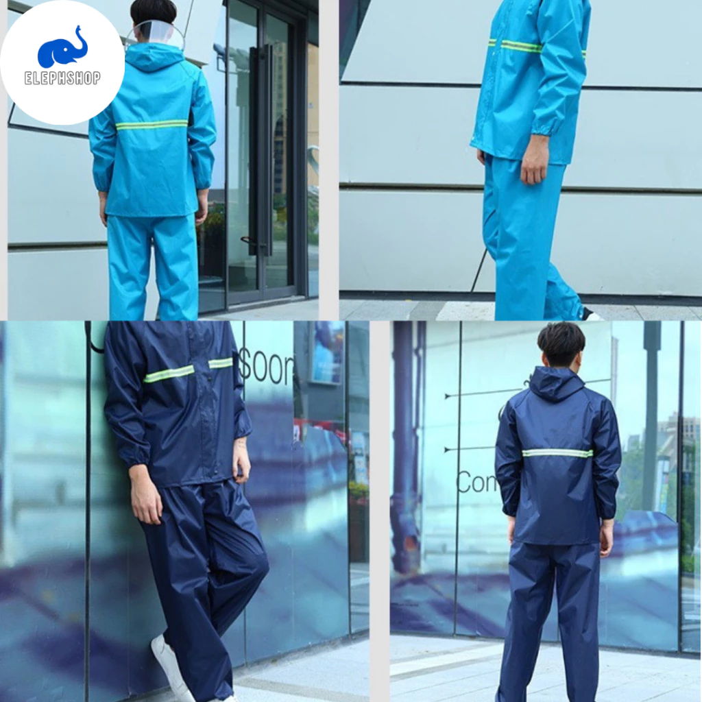 เสื้อกันฝน ชุดกันฝัน แบบแขนยาวขายาว ฮู้ดกันฝน แบบซิปมีกระดุมติด
