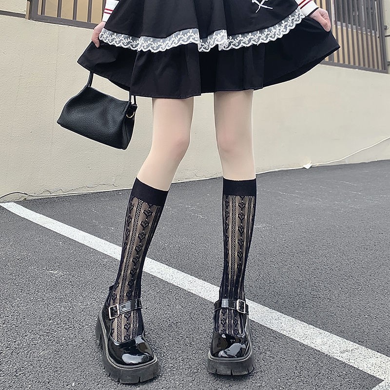 ถุงเท้าผู้หญิง jk จากญี่ปุ่น ถุงเท้ายาวถึงเข่าแบบถัก สีทึบ สไตล์โลลิต้า - รูปที่ 2