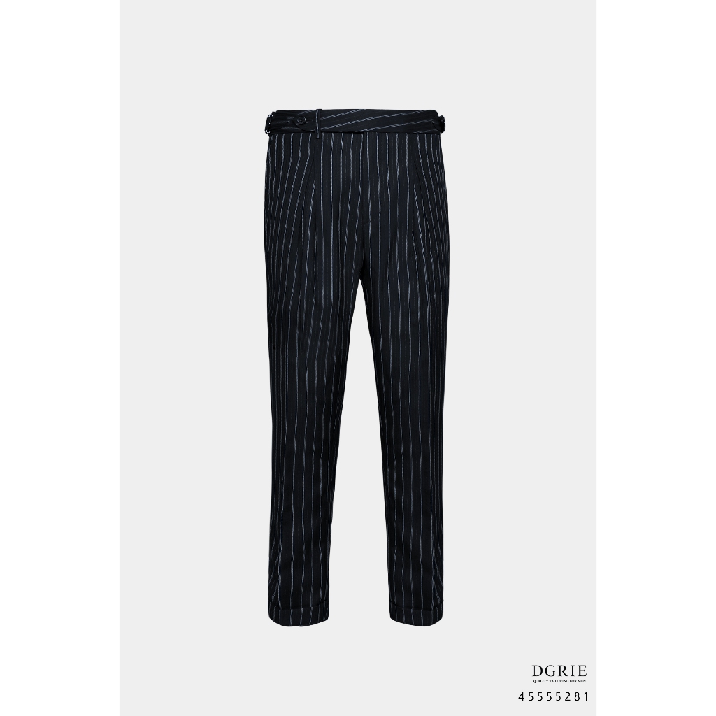 Dark Blue 2cm Semi Stitch B/W gun buckle Wool pants - กางเกงสีกรมลายทาง