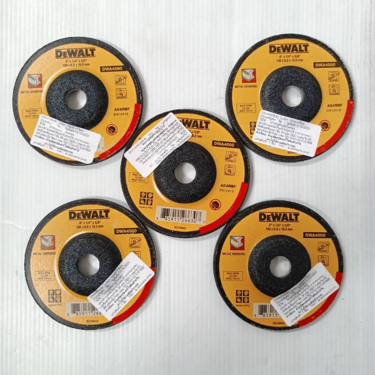 DEWALT แผ่นเจียรเหล็ก ใบเจียร 4นิ้วx6mm. รุ่นใหม่ล่าสุด DWA4500 / 100x6x16mm. ( ขาย1ออเดอร์ 5 ใบ ) การเจียรที่เร็วขึ้น