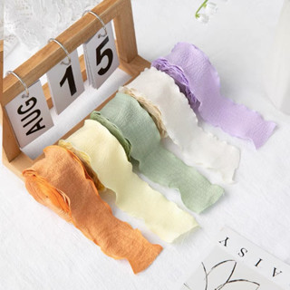 ริบบิ้น wrinkled ผ้ายับขอบหยักสีพื้น สไตล์เกาหลี