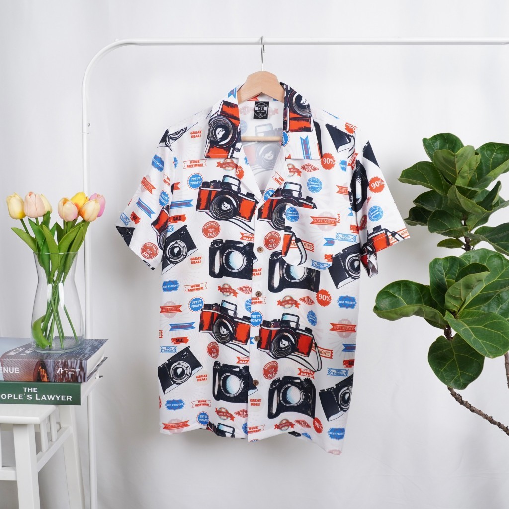 เสื้อฮาวาย ผ้าไหมอิตาลี ลายกล้อง รหัส C143