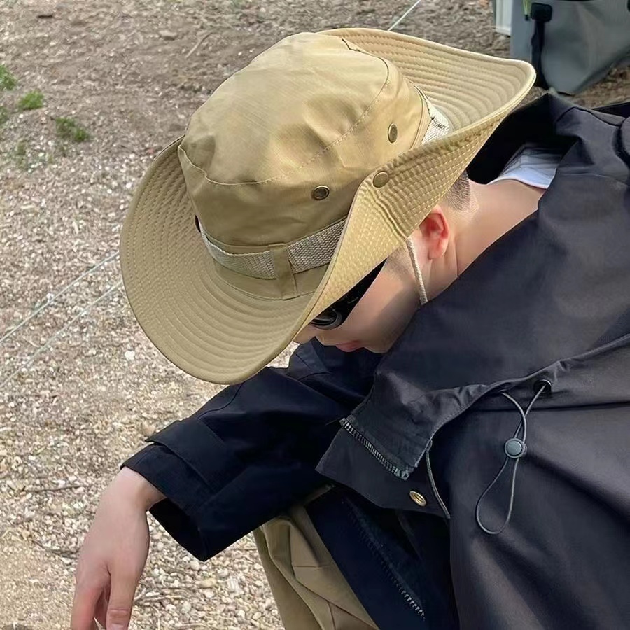 Thailandพร้อมส่ง!! หมวกเดินป่า วินเทจ ผ้าคอตตอน ปีกกว้าง ปรับสายได้ Bucket hat กันแดด ตั้งแคมป์ ใส่ได้ทั้งชายหญิง