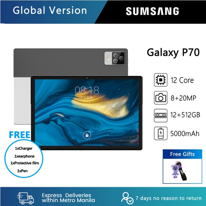 แท็บเล็ต Samsung Tab P70 5G ดั้งเดิม 12 + 512GB ยี่ห้อ 10 นิ้วแท็บเล็ตออนไลน์ทั่วโลก 12 หลัก 4G / 5G โทรแท็บเล็ตพีซี แท็
