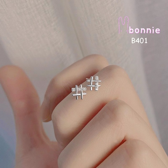 (ฺB401) bonnie - the hashtag ต่างหูรูปเครื่องหมายแฮชแท็ก ตุ้มหู ต่างหูแฟชั่น เงินแท้สำหรับคนแพ้ง่าย