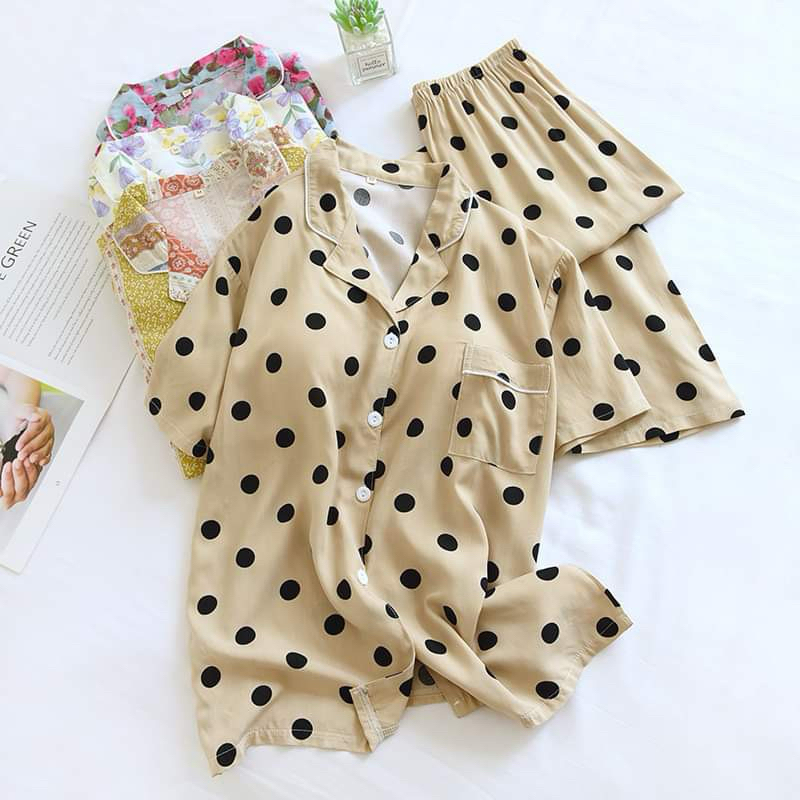 🌟พร้อมส่ง🌟ผ้าเยื่อไผ่ Bamboo Organic นิ่มนุ่มเป็นพิเศษ ชุดนอนขายาว ชุดนอนแขนสั้น ชุดนอนกันโป๊ มีฟองน้ำถอดออกได้ - รูปที่ 6