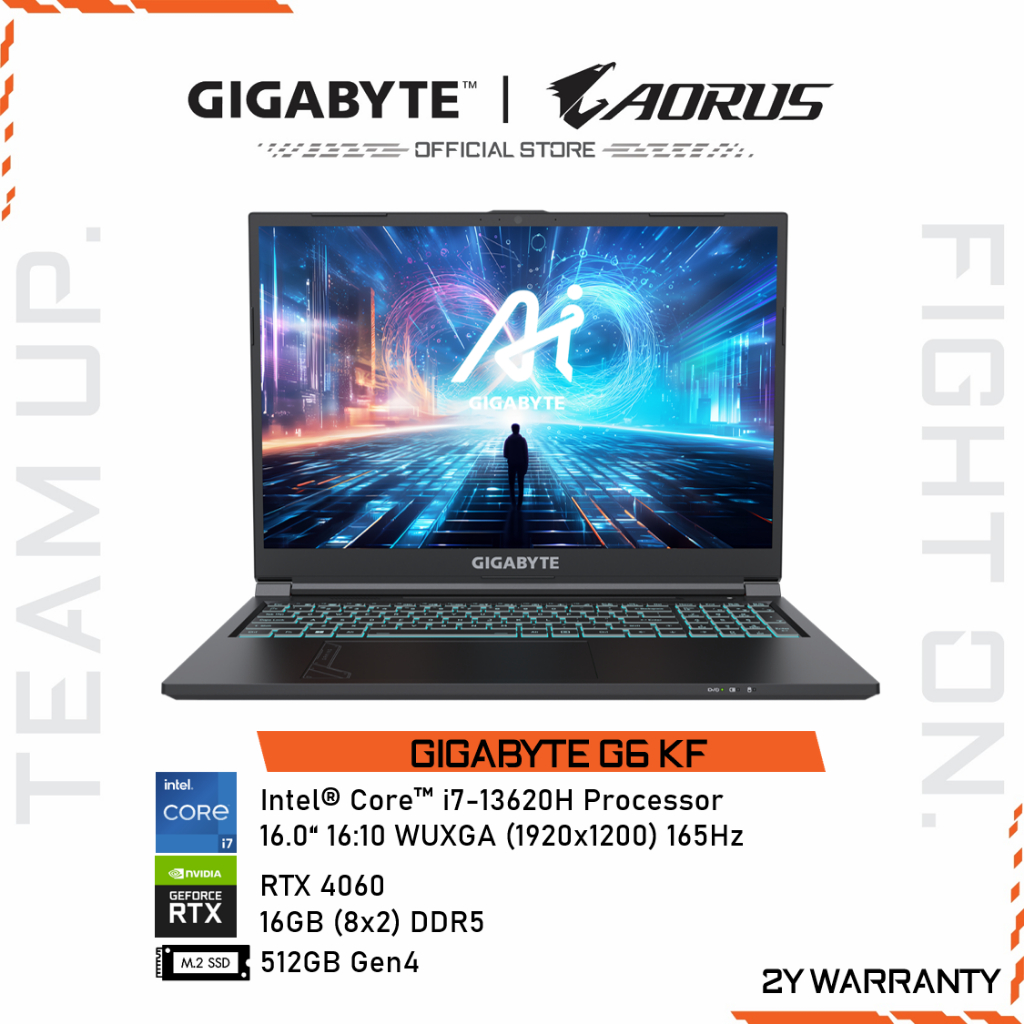 GIGABYTE G6 KF-H3TH853SH Gaming Notebook 16" | Intel® Core™ i7-13620H | RTX4060 | RAM 16GB | SSD 512 GB | ONSITE 2 Year