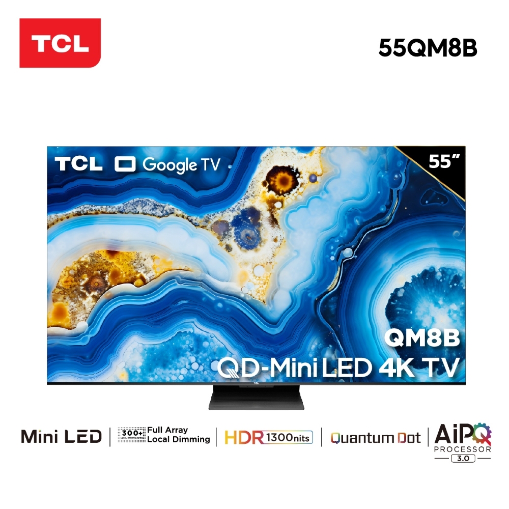 TCL ทีวี 55 นิ้ว 4K Mini QLED Google TV รุ่น 55QM8B ระบบ Google/Gaming TV/Netflix/Youtube/144HZ/VRR