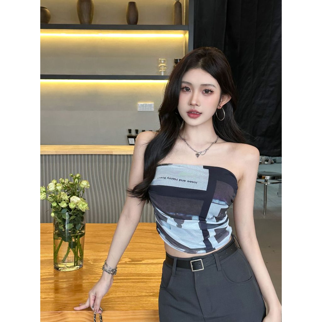 พร้อมส่งในไทย** เกาะอกลายทะเล มีฟองน้ำในตัว ใส่ไปทะเล สำหรับหน้าร้อน Y95 รูปที่ 7