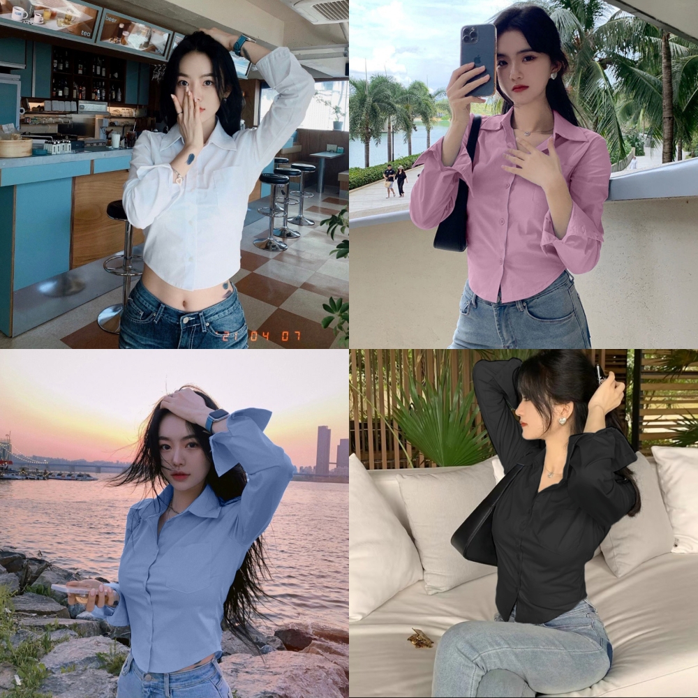 พร้อมส่ง เสื้อเชิ๊ตเข้ารูปผ้าไหมอิตาลีแขนยาวกระดุมหน้ากระเป๋าหน้า (E23,E43) A2998