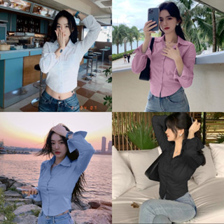 พร้อมส่ง เสื้อเชิ๊ตเข้ารูปผ้าไหมอิตาลีแขนยาวกระดุมหน้ากระเป๋…